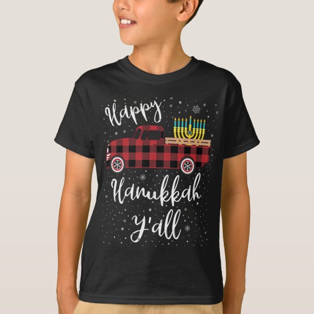 Funny Buffalo Kariert Happy Hanukkah Y'all Red Tru T-Shirt (Vorderseite)