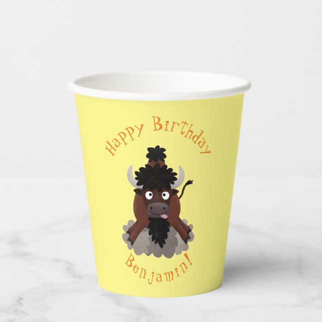 Funny Buffalo personalisierter Cartoon Geburtstag Pappbecher (Vorderseite)
