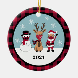 Funny Buffalo Plaid Check Santa Mask Keramik Ornament