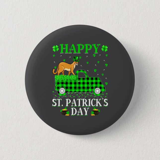 Funny Buffalo Plaid Green Truck Cougar St Patrick  Button (Vorderseite)