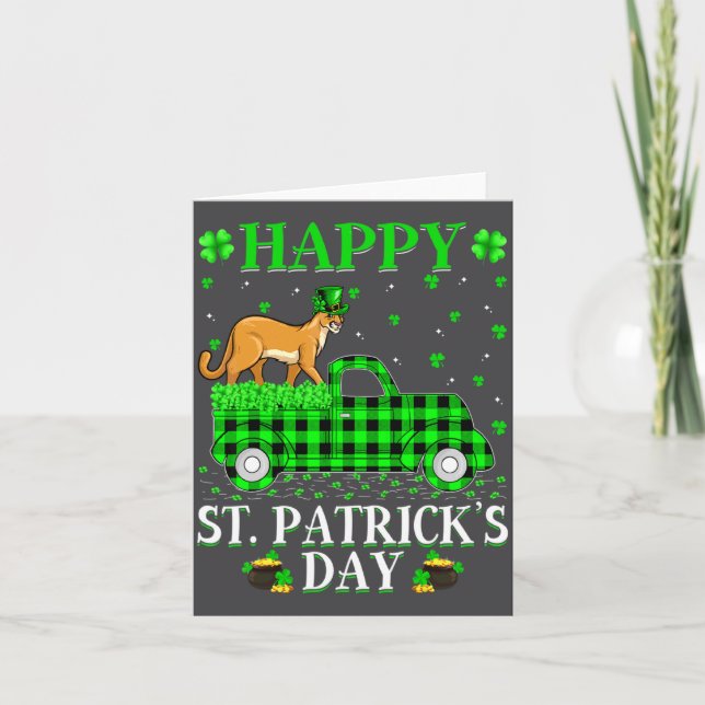 Funny Buffalo Plaid Green Truck Cougar St Patrick  Karte (Vorderseite)