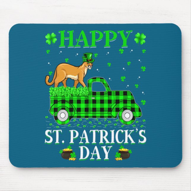 Funny Buffalo Plaid Green Truck Cougar St Patrick  Mousepad (Vorne)