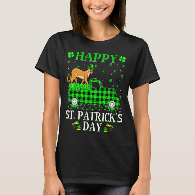 Funny Buffalo Plaid Green Truck Cougar St Patrick  T-Shirt (Vorderseite)