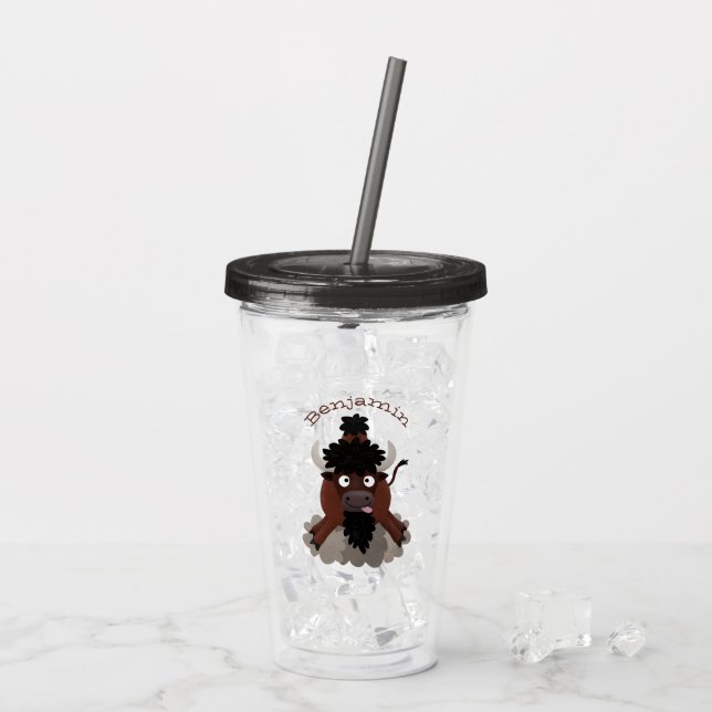Funny Büffel Bison Cartoon Illustration Acryltrinkbecher (Rückseite Ice)