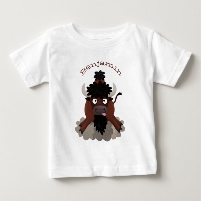 Funny Büffel Bison Cartoon Illustration Baby T-shirt (Vorderseite)