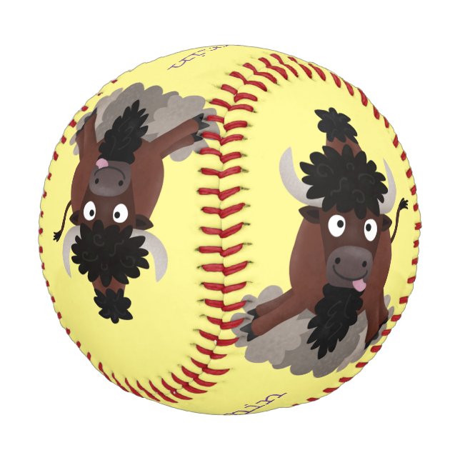 Funny Büffel Bison Cartoon Illustration Baseball (Schrägansicht)