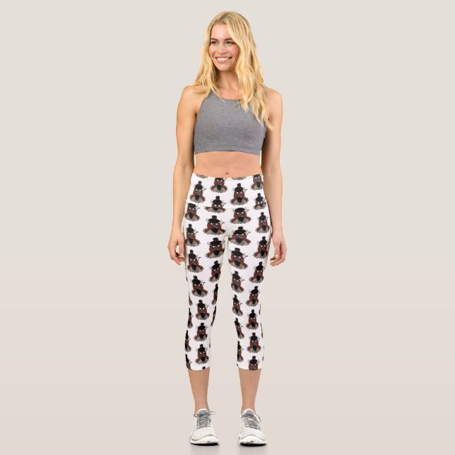 Funny Büffel Bison Cartoon Illustration Capri Leggings (Vorderseite)