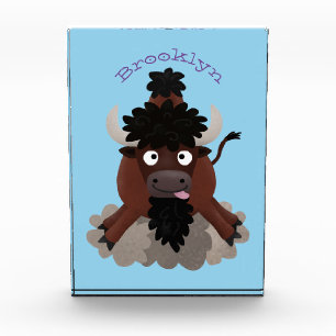 Funny Büffel Bison Cartoon Illustration Fotoblock