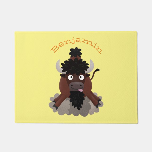 Funny Büffel Bison Cartoon Illustration Fußmatte (Vorderseite)