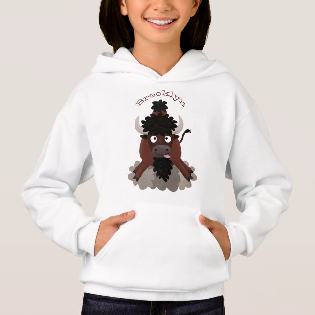 Funny Büffel Bison Cartoon Illustration Hoodie (Vorderseite)