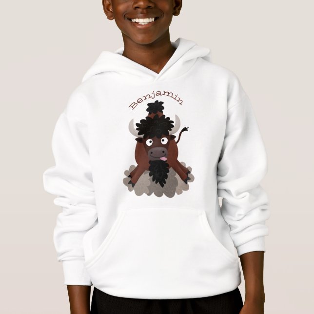 Funny Büffel Bison Cartoon Illustration Hoodie (Vorderseite)
