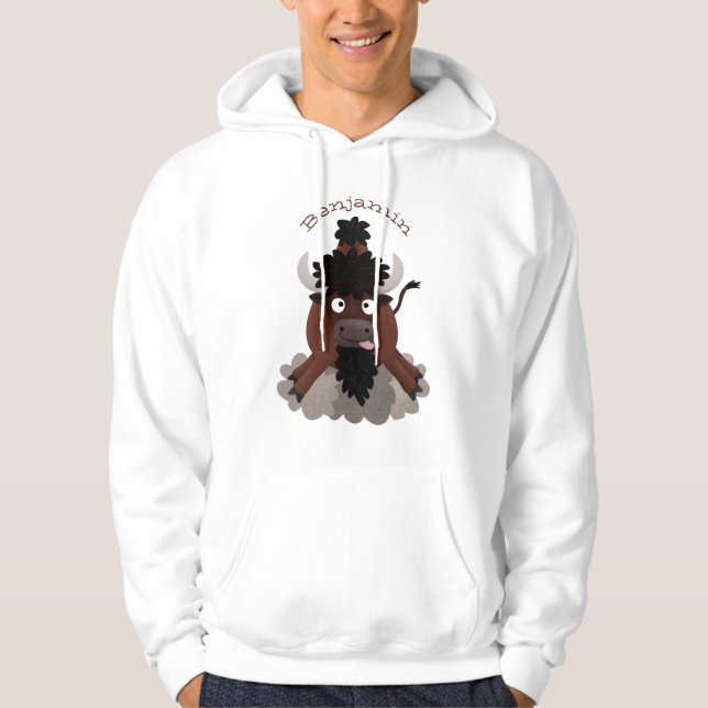 Funny Büffel Bison Cartoon Illustration Hoodie (Vorderseite)