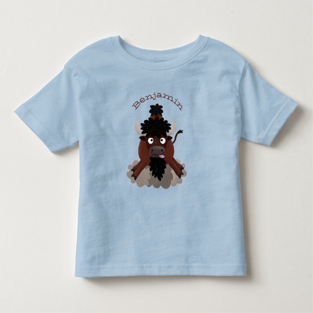Funny Büffel Bison Cartoon Illustration Kleinkind T-shirt (Vorderseite)