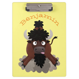 Funny Büffel Bison Cartoon Illustration Klemmbrett
