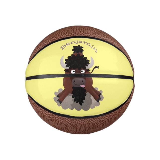 Funny Büffel Bison Cartoon Illustration Mini Basketball (Vorderseite)