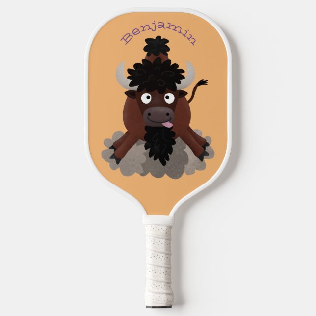 Funny Büffel Bison Cartoon Illustration Pickleball Schläger (Vorderseite)