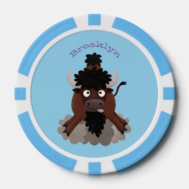 Funny Büffel Bison Cartoon Illustration Pokerchips (Vorderseite)