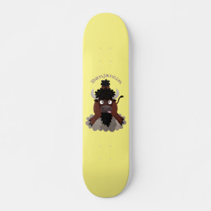 Funny Büffel Bison Cartoon Illustration Skateboard