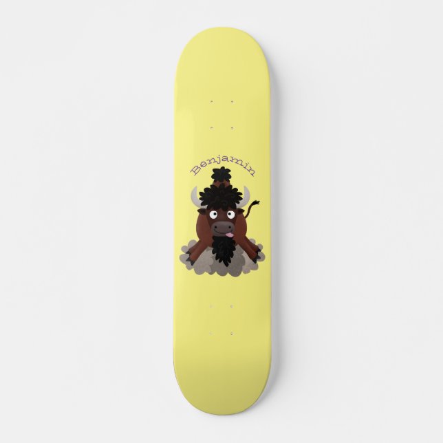 Funny Büffel Bison Cartoon Illustration Skateboard (Vorne)