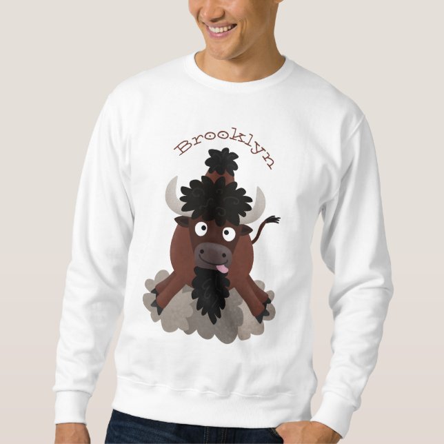 Funny Büffel Bison Cartoon Illustration Sweatshirt (Vorderseite)