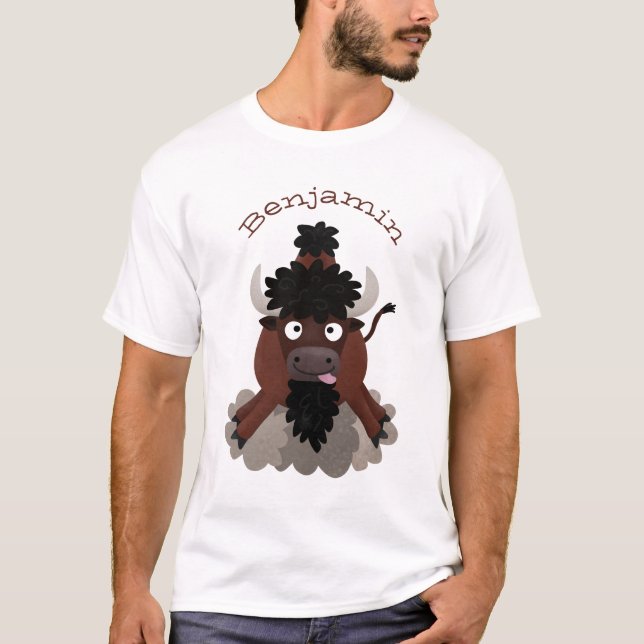 Funny Büffel Bison Cartoon Illustration T-Shirt (Vorderseite)