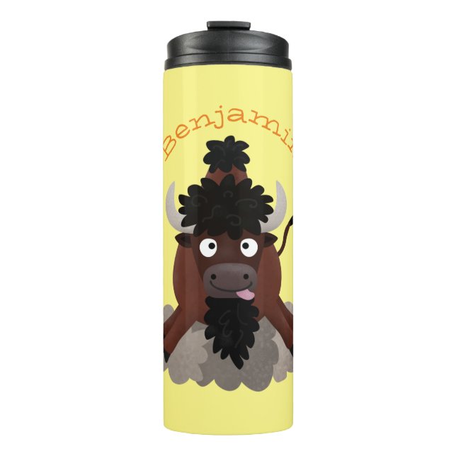 Funny Büffel Bison Cartoon Illustration Thermosbecher (Vorderseite)