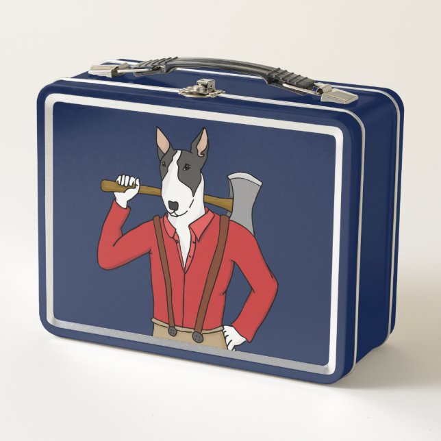 Funny Bull Terrier Lumberjack Metal Lunchbox (Vorderseite)