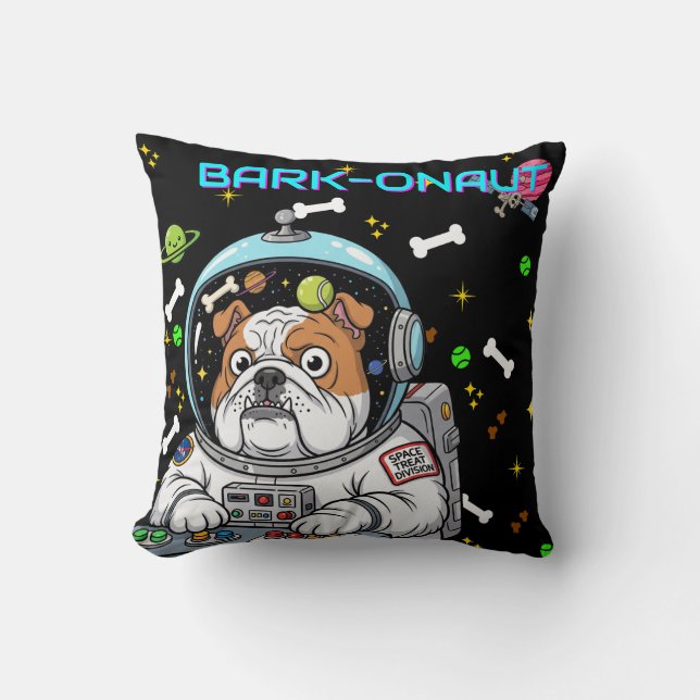 Funny Bulldog "Barkonaut" Weltraumhund, Heimtierli Kissen (Vorderseite)