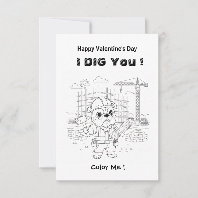 Funny Bulldog Construction "I Dig You" Coloring Ma Dankeskarte (Vorderseite)