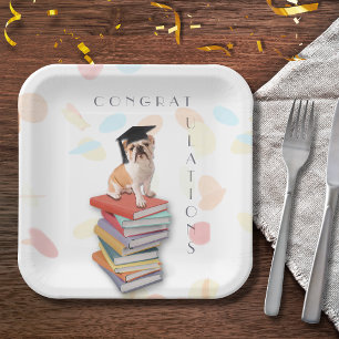 Funny Bulldog Graduation Party Custom Paper Plate Pappteller