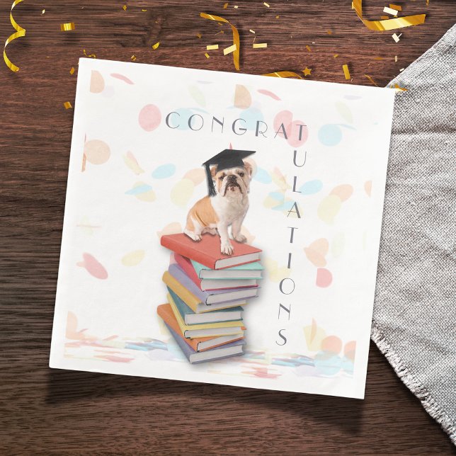 Funny Bulldog Graduation Party Paper Napkin Serviette (Funny Bulldog Graduation Personalized Paper Napkins..and don't forget the matching cups and plates!)
