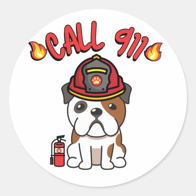 Funny Bulldog ist ein Feuerwehrmann Runder Aufkleber (Vorderseite)