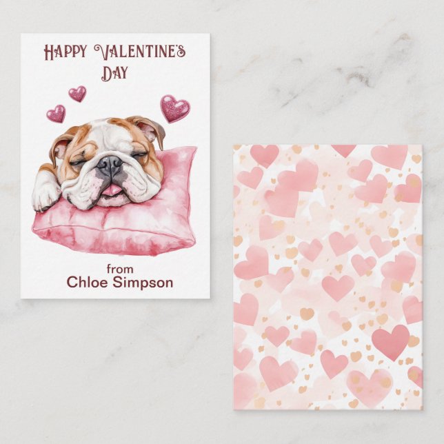 Funny Bulldog Kid's Valentine Classroom Party Mitteilungskarte (Vorne/Hinten)