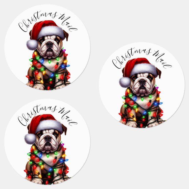 Funny Bulldog Modern Cute Christmas lights Etiketten (Gruppe)