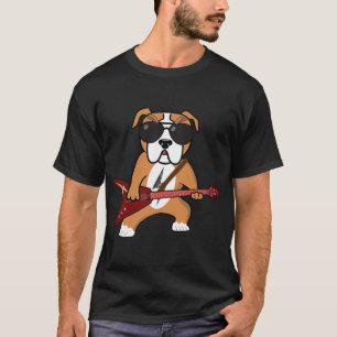Funny Bulldog Rocker Hund Gitarrenrock T-Shirt