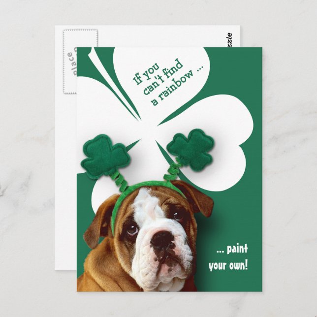 Funny Bulldog St. Patrick's Day Custom Postkarte (Vorne/Hinten)