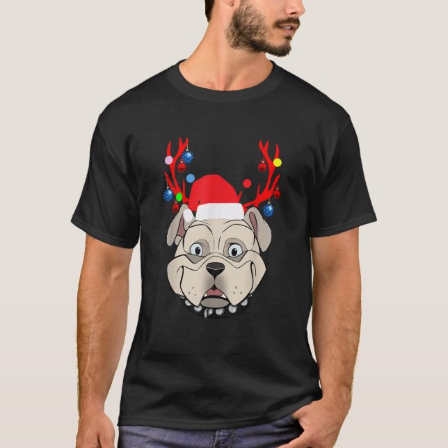 Funny Bulldogs with Antlers Christmas XMAS Print  T-Shirt (Vorderseite)