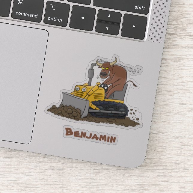 Funny Bulldozer Driving Cartoon Aufkleber (Detail)