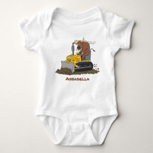 Funny Bulldozer Driving Cartoon Baby Strampler