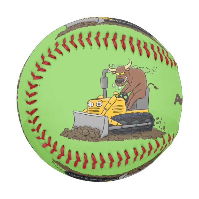 Funny Bulldozer Driving Cartoon Baseball (Vorderseite Links)