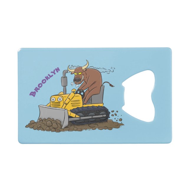 Funny Bulldozer Driving Cartoon Geldbeutel Flaschenöffner (Vorderseite (Horizontal))