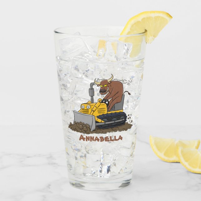 Funny Bulldozer Driving Cartoon Glas (Rückseite Ice)