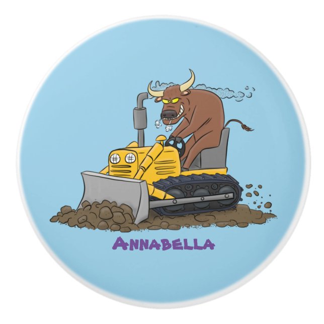 Funny Bulldozer Driving Cartoon Keramikknauf (Vorderseite)