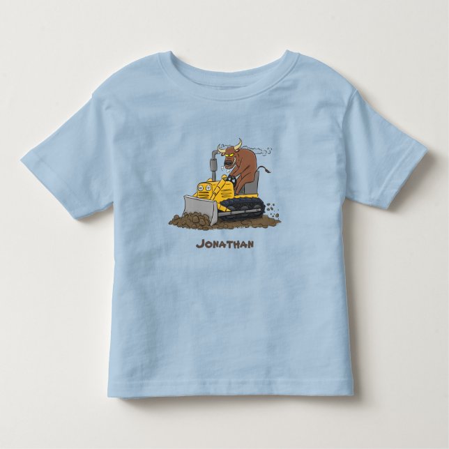 Funny Bulldozer Driving Cartoon Kleinkind T-shirt (Vorderseite)