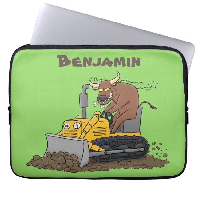 Funny Bulldozer Driving Cartoon Laptopschutzhülle (Vorderseite)