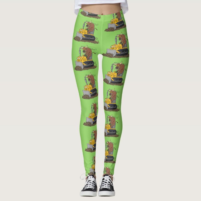 Funny Bulldozer Driving Cartoon Leggings (Vorderseite)