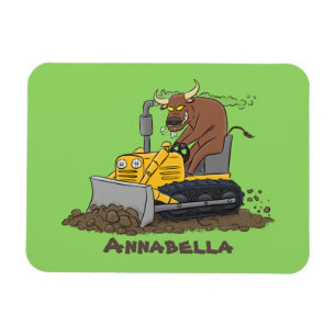 Funny Bulldozer Driving Cartoon Magnet