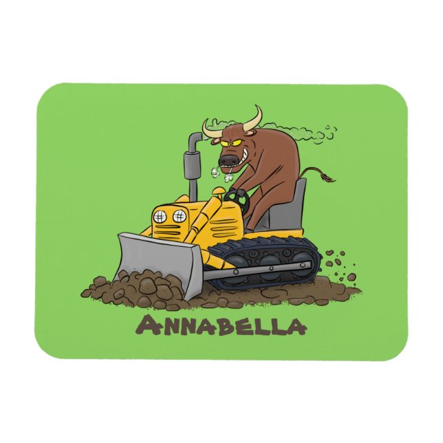 Funny Bulldozer Driving Cartoon Magnet (Horizontal)