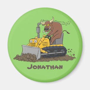Funny Bulldozer Driving Cartoon Magnet