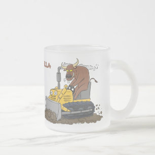Funny Bulldozer Driving Cartoon Mattglastasse